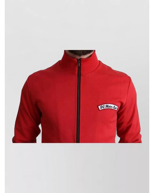 Dolce & Gabbana Red Ribbed Zip-Up Cotton Blend High-Neck Jacket for men