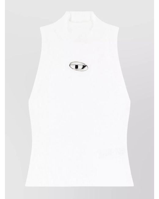 DIESEL White Ribbed Turtleneck Cropped Tank Top