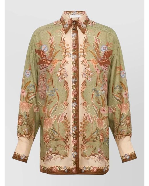 Zimmermann Multicolor Indra Silk Shirt Floral Embroidery Cuffs