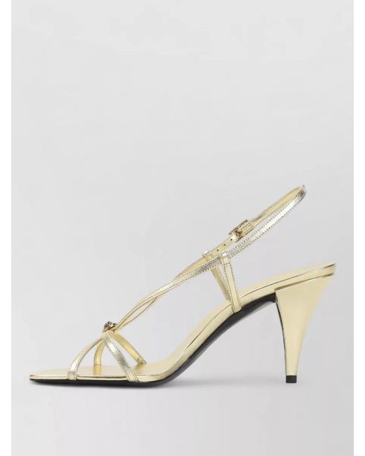 Versace Natural Laminated Square Toe Sandals Sculpted Heel