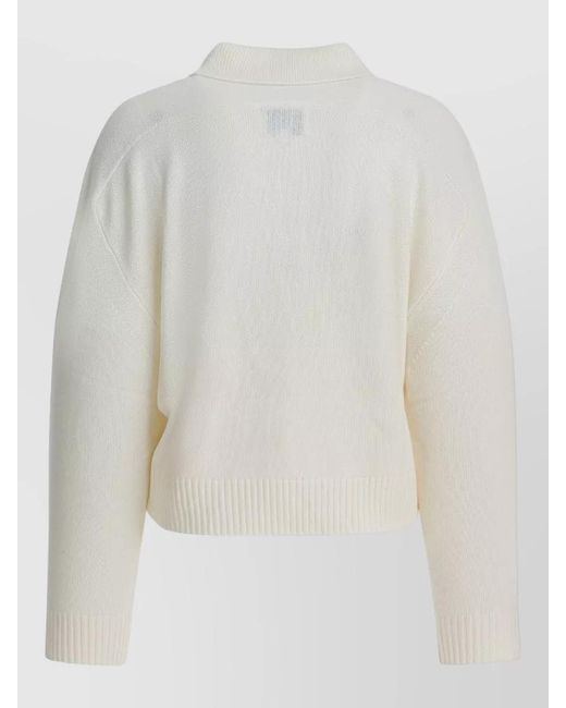Loulou de Saison White Knit Top Long Sleeves Ribbed Cuffs Hem