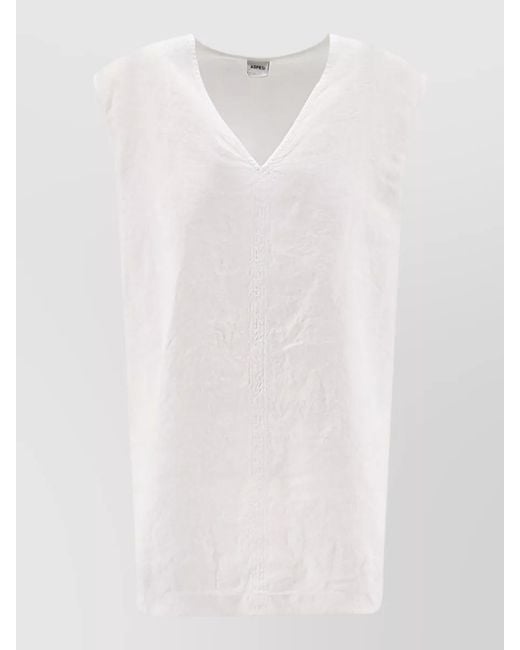 Aspesi White Textured Cap Sleeve Top V Neckline