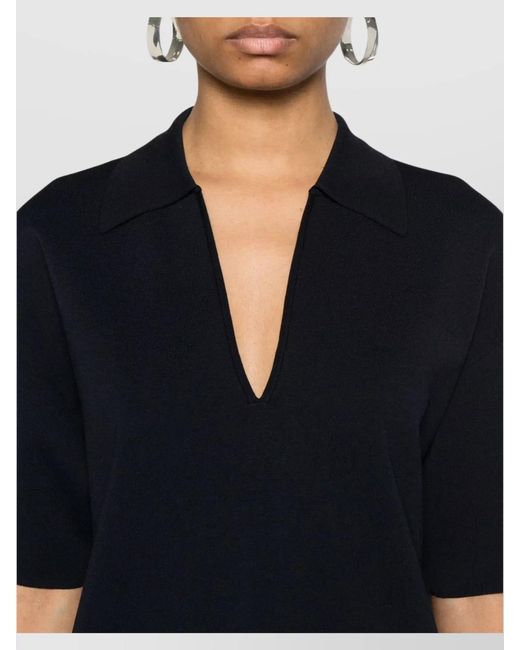 P.A.R.O.S.H. Black Mini Dress With Collar Detail And V-Neckline