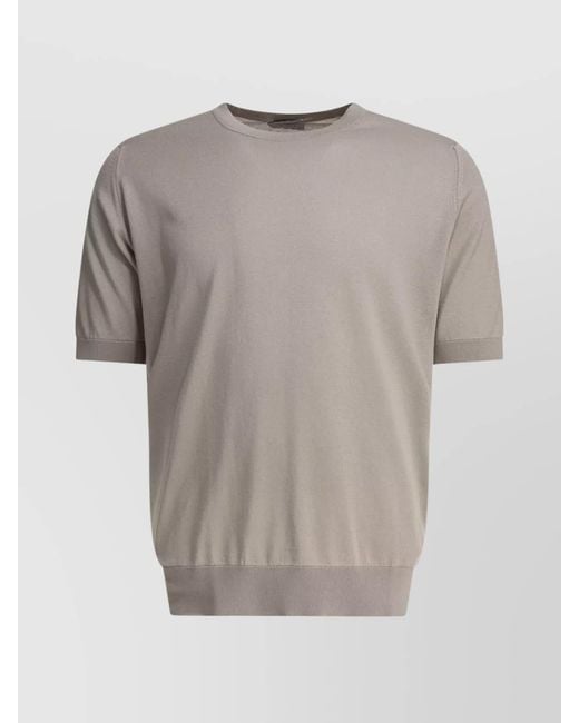 John Smedley Gray Short Sleeves With Ribbed Neckline And Hem for men