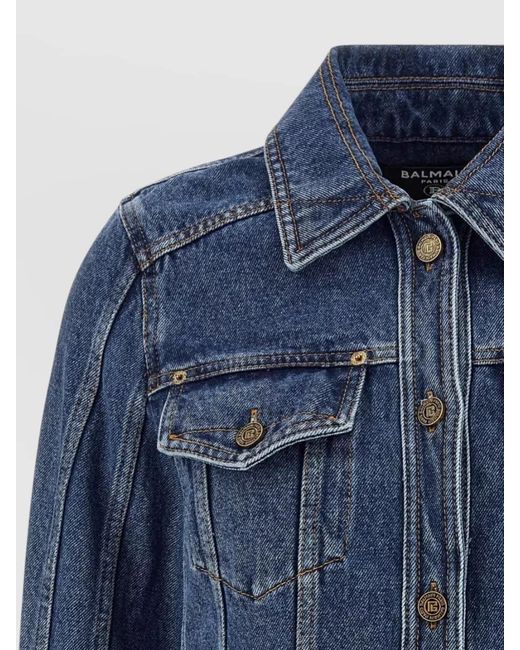 Balmain Blue Denim Cropped Jacket