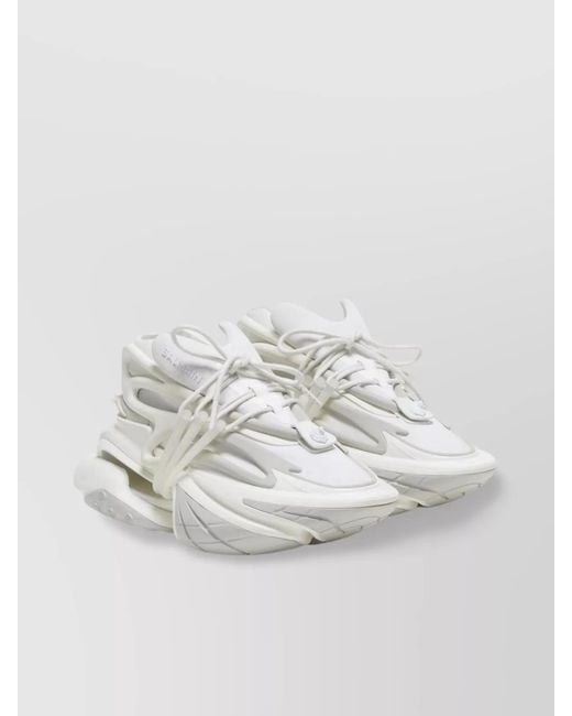 Balmain White Neoprene&Calfskin Chunky Unicorn Sneakers