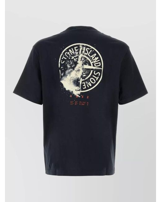 Stone Island Blue Cotton Logo Print T-Shirt for men