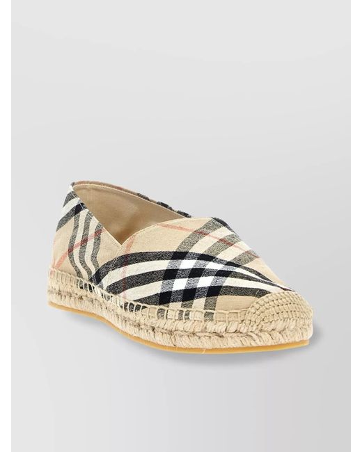 Burberry Metallic Canvas Check Pattern Espadrilles With Round Toe