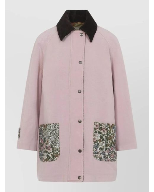 Valentino Pink Caban Denim Jacket Straight Hem Flower Cuffs
