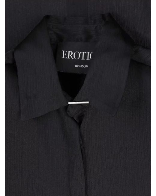Dondup Black Long Sleeve Shirt Curved Hem Pleated Texture