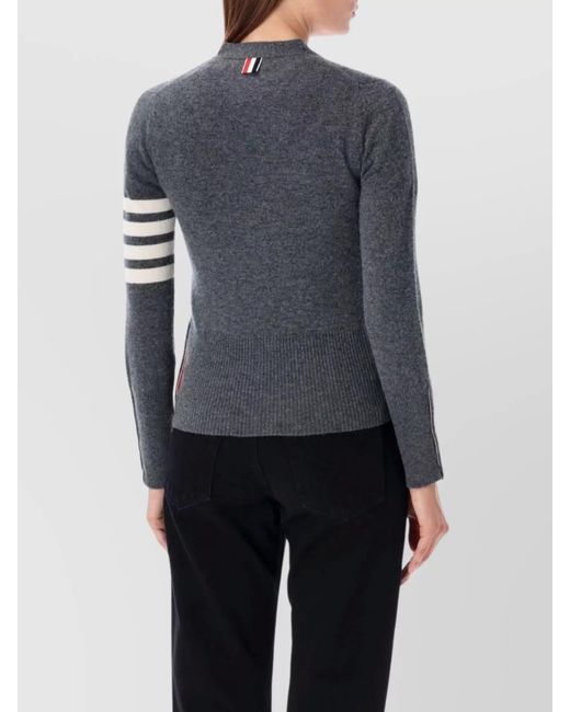 Thom Browne Blue V-Neck Cardigan With Ribbed Hem And Stripe Detail