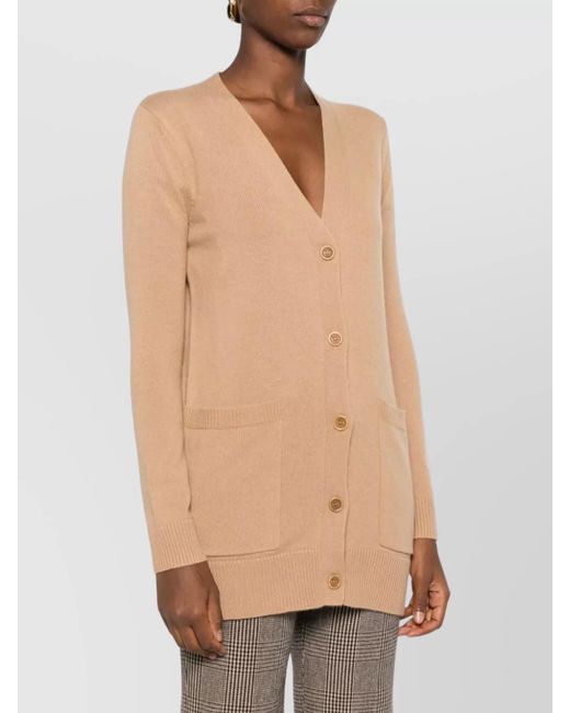 Max Mara Natural Cashmere Wool Sequined V-Neck Cardigan