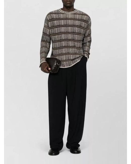 Giorgio Armani Gray Striped Crew Neck Long Sleeve Top for men