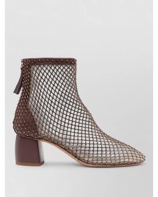 Forte_forte Natural Mesh Ankle Boots Almond Toe Block Heel