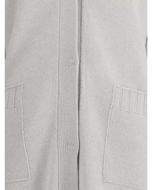 Fabiana Filippi White Fine-Knit V-Neck Wool Silk Cashmere Cardigan