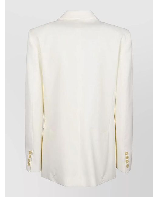 Erika Cavallini Semi Couture Natural Alberta Wool Twill Double Breasted Blazer Jacket