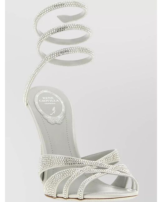 Rene Caovilla White Dania Pumps Rhinestones Spiral Ankle Strap
