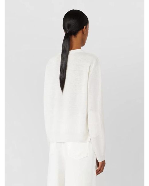 Max Mara White Linen Ribbed Crew-Neck Long-Sleeve Jumper