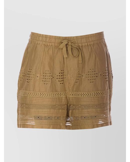 Isabel Marant Natural Eyelet Drawstring Shorts Scalloped Hem