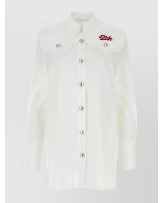 Alessandra Rich White Cotton Poplin Shirt Dress