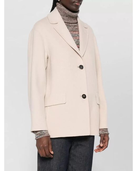 Max Mara Natural Coat Front Flap Pockets Long Sleeves