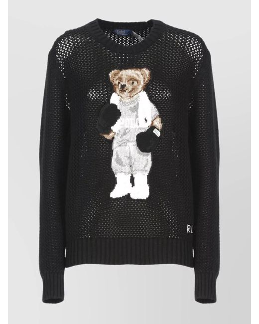 Ralph Lauren Black Bear Logo Mesh Knit Crewneck Sweater