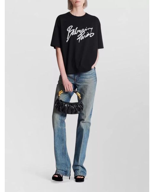 Balmain Black Cotton Logo Print T-Shirt