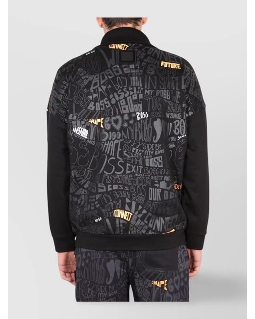 Boss Black High Neck Zip Cotton Sweatshirt for men