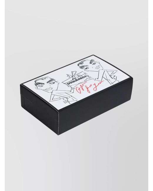 DSquared² Black Leather Card Holder And Keychain Gift Set for men