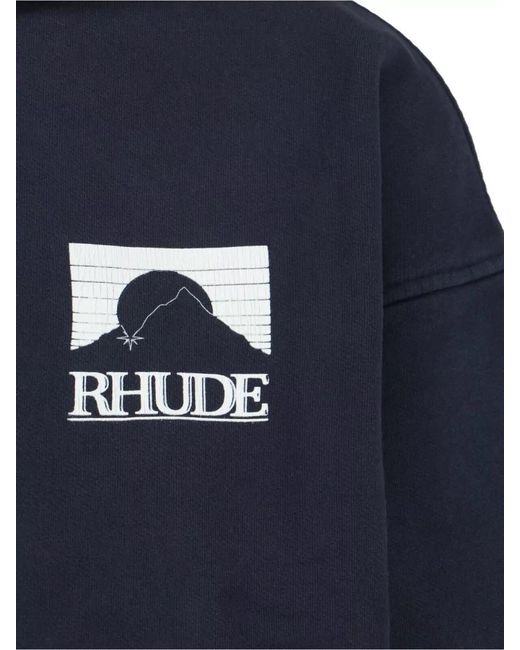 Rhude Blue Hooded Sweatshirt Kangaroo Pocket Ribbed Cuffs Hem for men