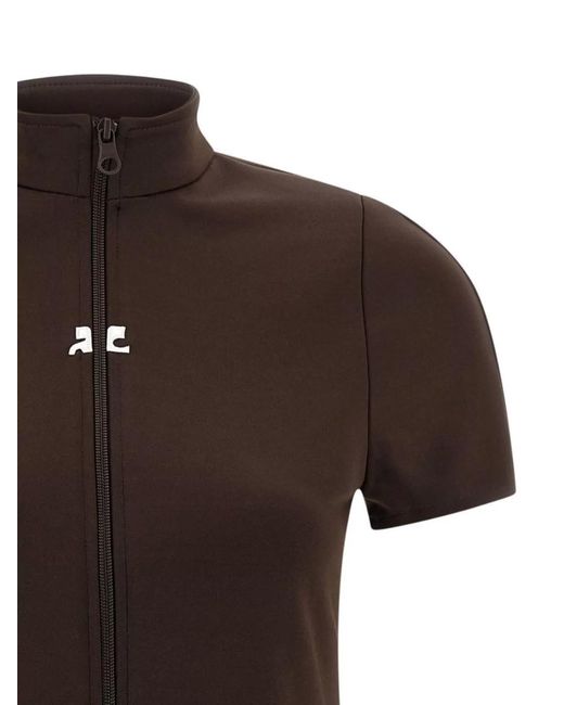 Courreges Brown Polyester Mockneck Zip Mini Dress