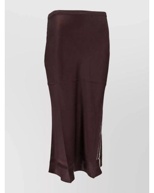Anine Bing Brown High Waist Silk Midi Skirt Side Slit