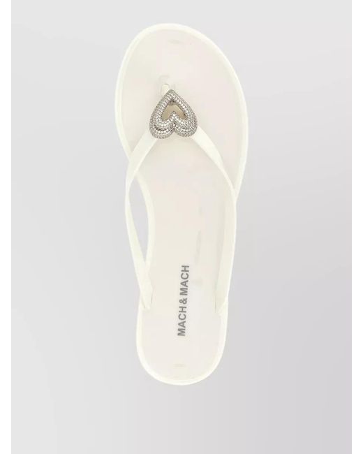 Mach & Mach White Heart Detail Flat Open Toe Slides
