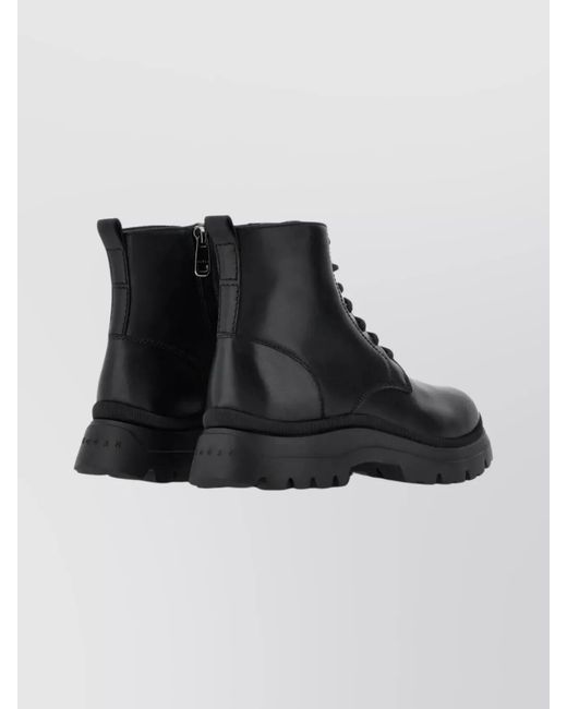Hogan Black Leather Lace-Up Boots With Zip for men