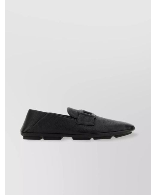 Dolce & Gabbana Black Deer Leather Driver Loafers for men