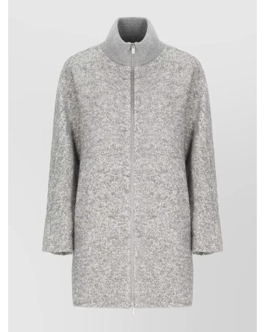 Peserico Gray Long Sleeve Coat Sequined Fabric Design