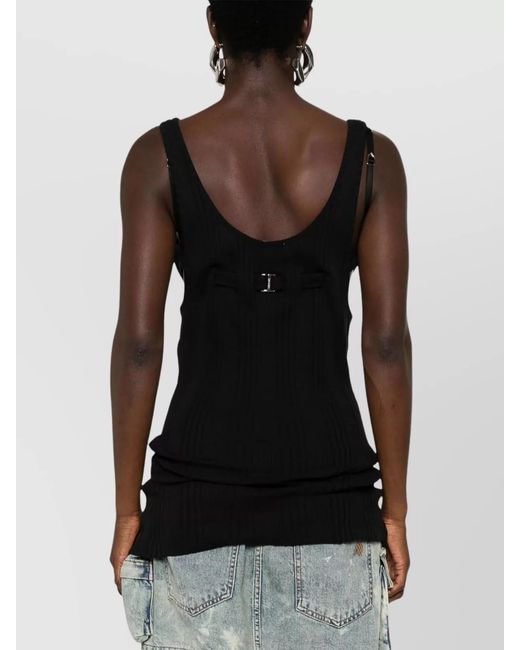 The Attico Black Cotton Fine Ribbed Layered V-Neck Tank Top
