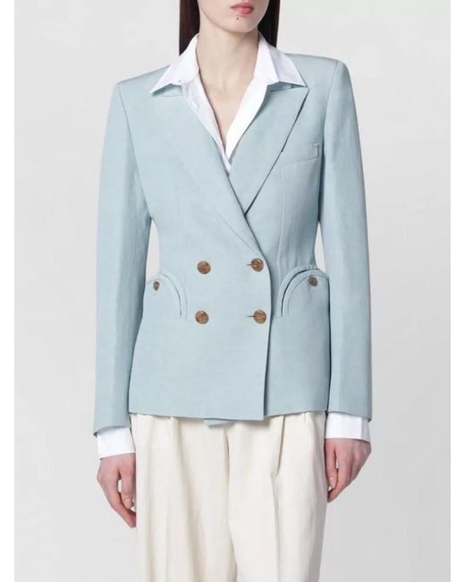 Blazé Milano Blue Silk Linen Double Breasted Blazer