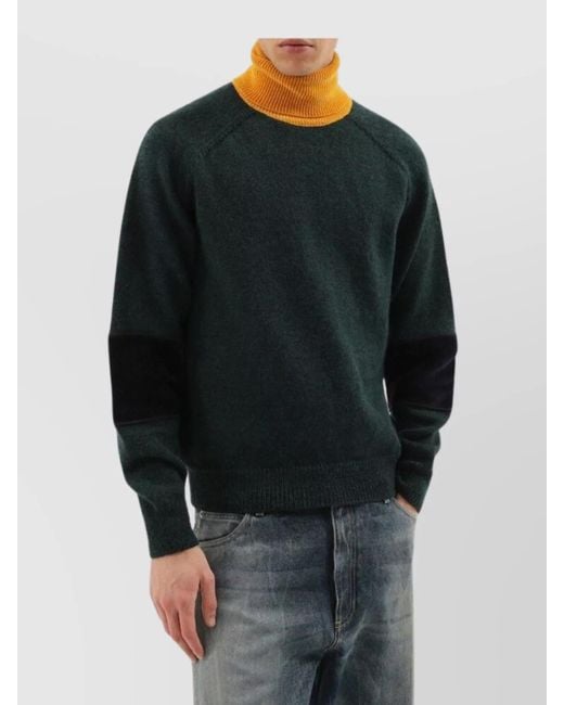 1989 STUDIO Blue Turtleneck Sweater With Contrast Collar And Elbow Patches for men
