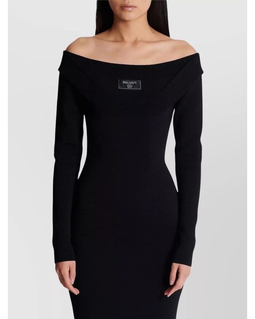 Balmain Black Double Collar Knit Zipped Midi Dress