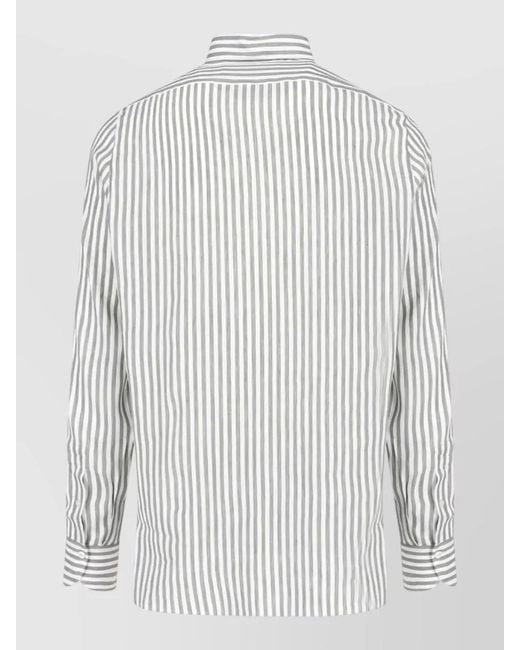 Finamore 1925 White Striped Button Down Collar Cuffed Sleeve Shirt for men