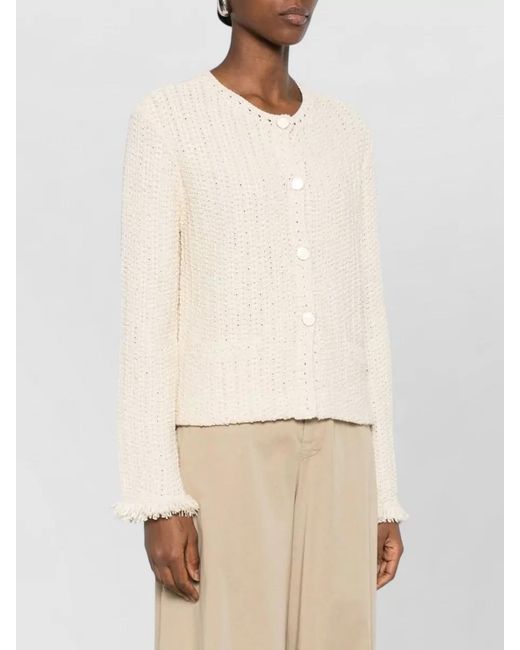 Emporio Armani Natural Fringed Cotton-Blend Cardigan Jacket