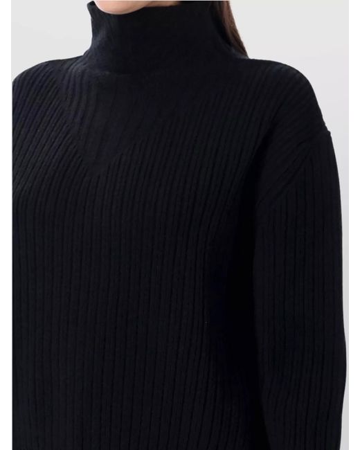 Rick Owens Blue Virgin Wool Ribbed Turtleneck Jumper