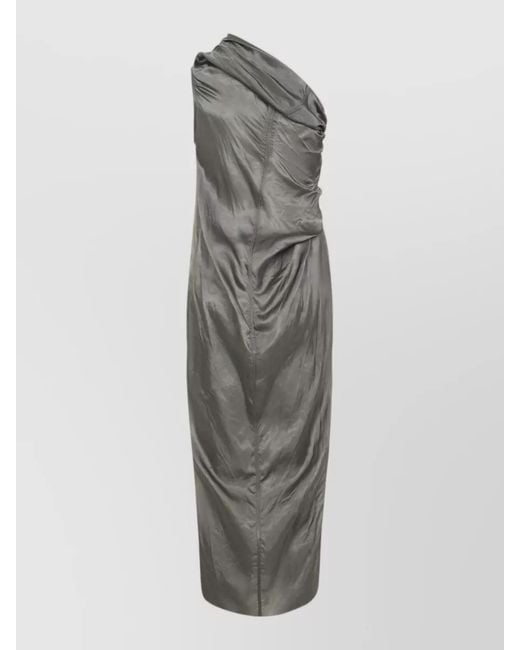 Rick Owens Gray Firbanks Draped Midi One Shoulder Dress