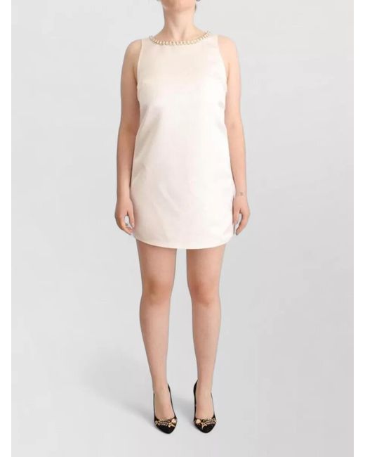 Elisabetta Franchi White Sleeveless Satin Mini Shift Dress Bows