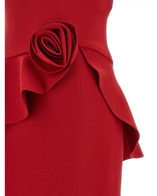 ROTATE BIRGER CHRISTENSEN Red Floral Midi Dress Peplum Slit Straps