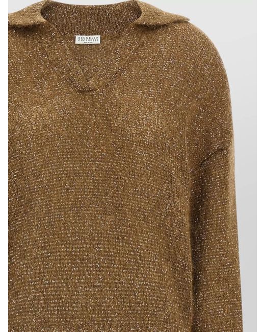 Brunello Cucinelli Brown Dazzling Sequin Knit Polo Shirt