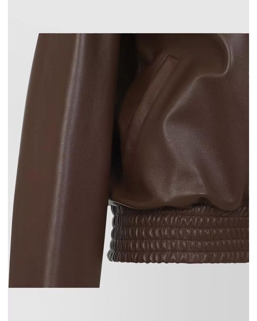 Balenciaga Brown High Collar Leather Bomber Jacket Coat