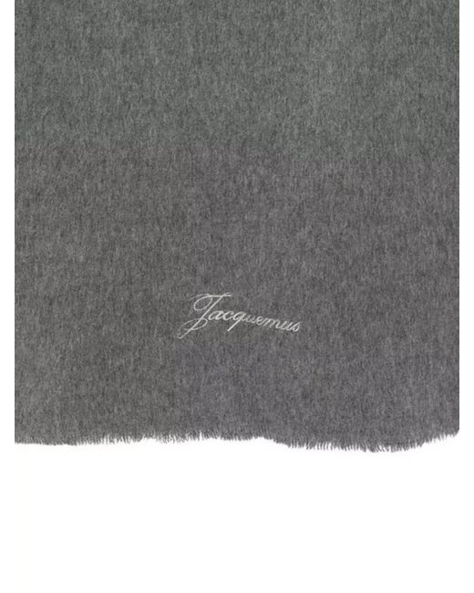 Jacquemus Gray Rectangular Wool Cashmere Blend Scarf Frayed