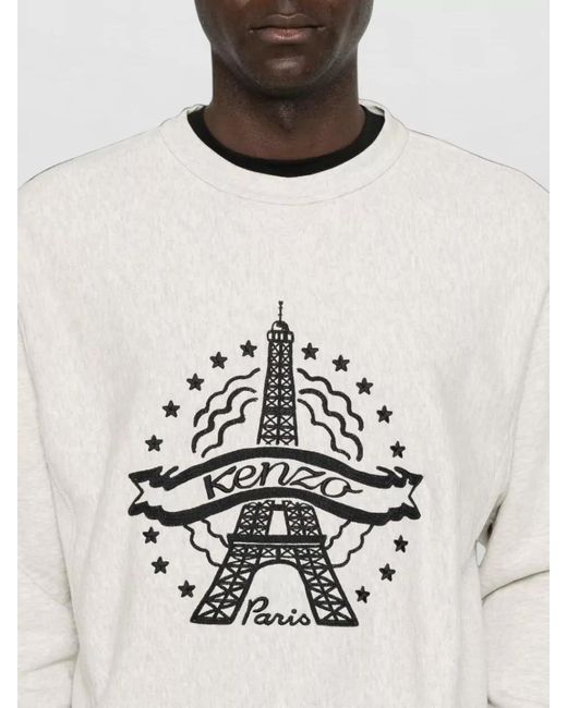 KENZO White Cotton Crew Neck Long-Sleeve Sweatshirt for men